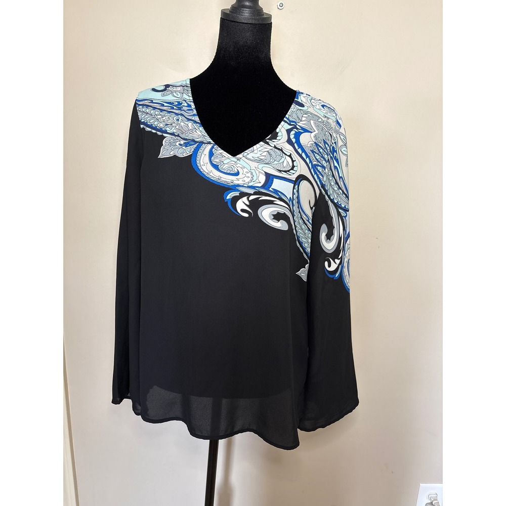 The Limited Collection Womens Small Black Blue Paisley V-Neck Chiffon Blouse